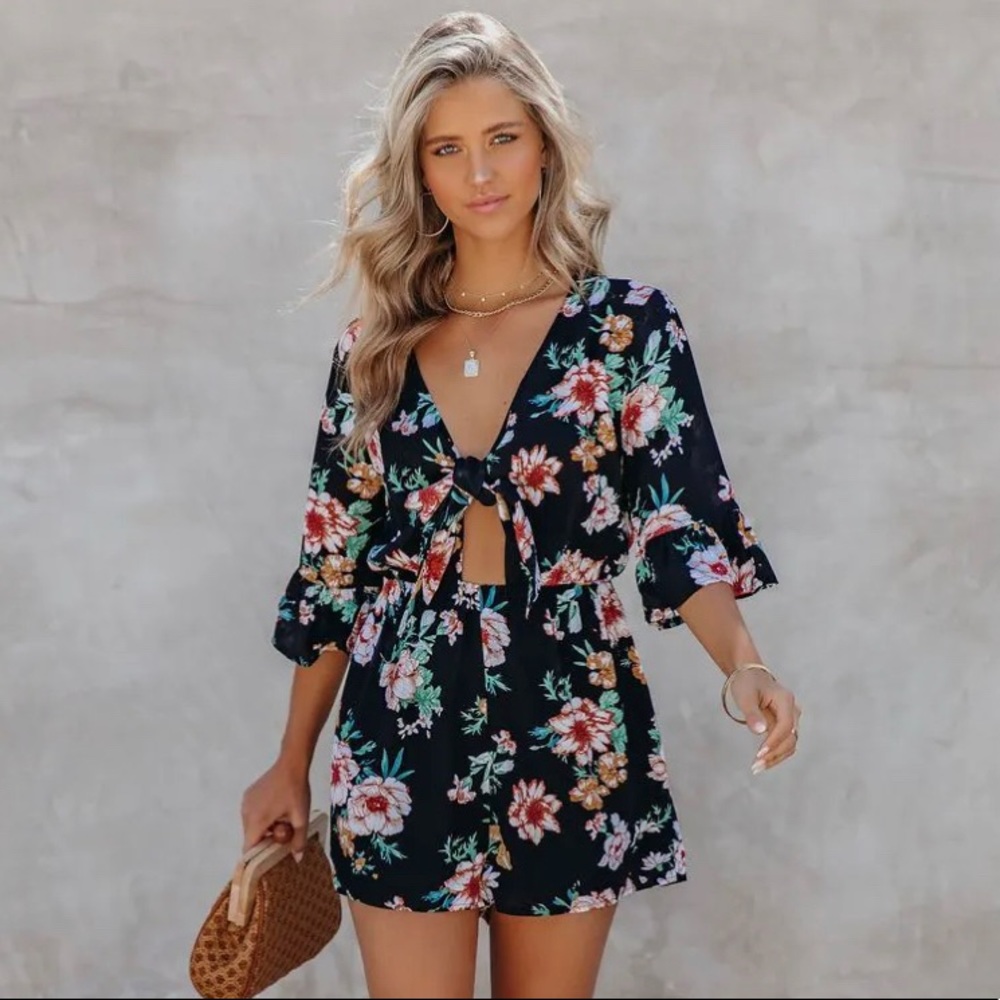 Floral Front Tie Romper - Vici